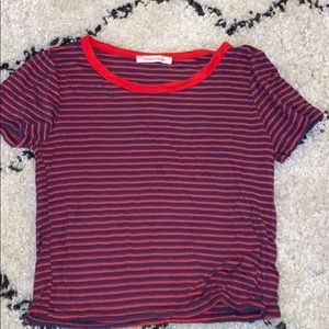 red and blue striped t-shirt